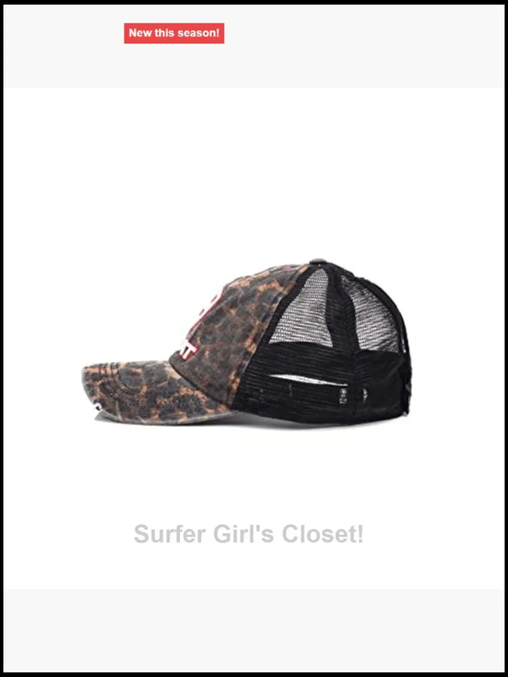 Black Ponytail Baseball Cap with Hook and Loop Closure, Adjustable